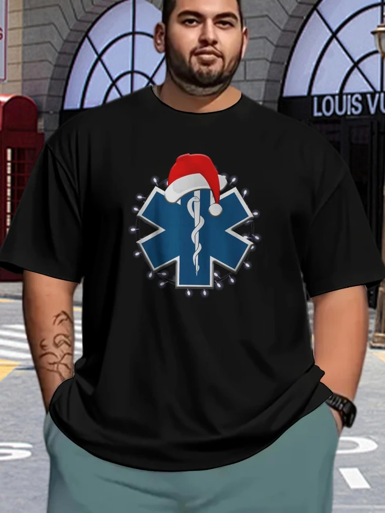 Funny Holiday EMS Gift Paramedics First Responders Santa Hat Medical Symbol -100% cotton O-neck  men's printed T-shirt.