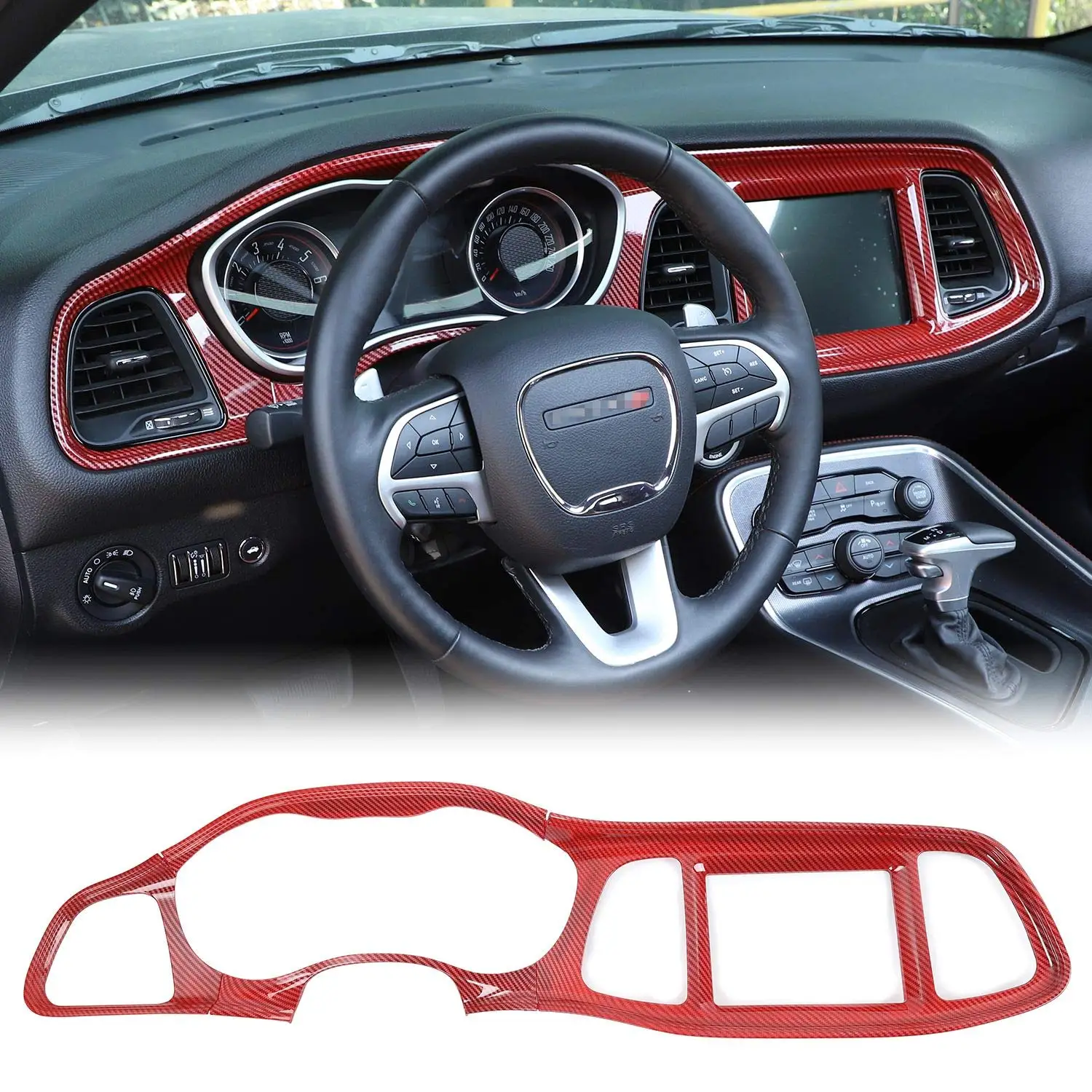 

Red Carbon Fiber Dashboard Trim Panel For Dodge Challenger 2015–2023 Interior Decor Accessory