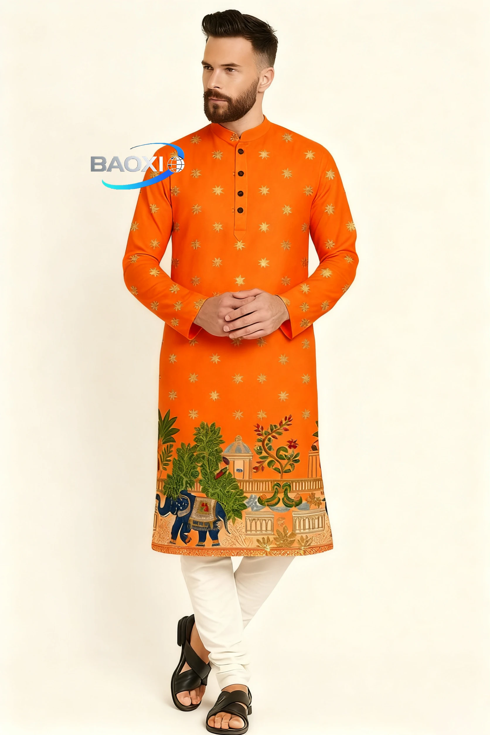 رداء رجالي مطبوع بنمط كورتا ولبها عصري ومريح طويل مناسب لجميع المناسبات/