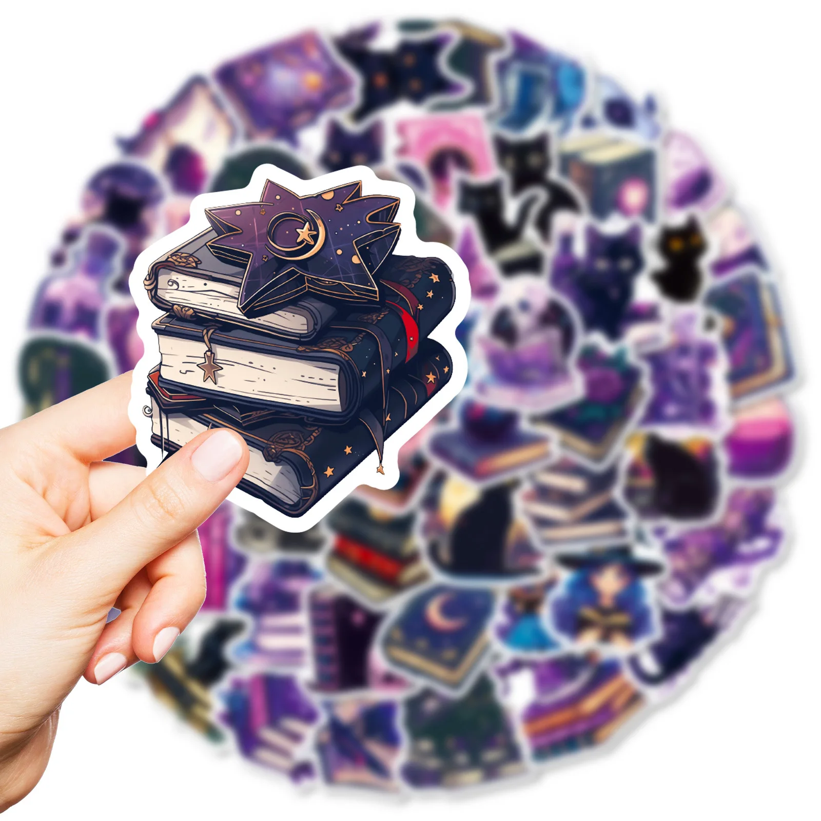56 pezzi nuovo libro magico gotico viola adesivi graffiti gatto personalizzato fresco creativo scatola di cancelleria fai da te scooter decalcomania giocattolo regalo