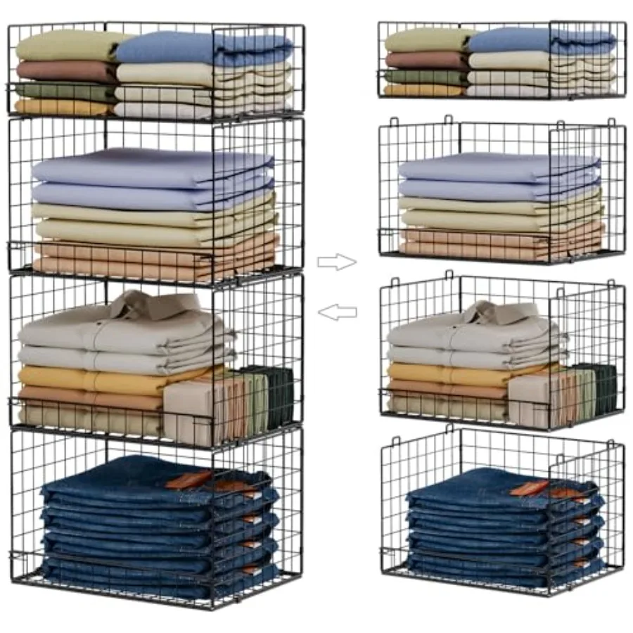 

Stackable Closet Organizers and Storage Shelves, Foldable Closet Shelf Organizer System, Stackable Storage Bins Drawers for Clo