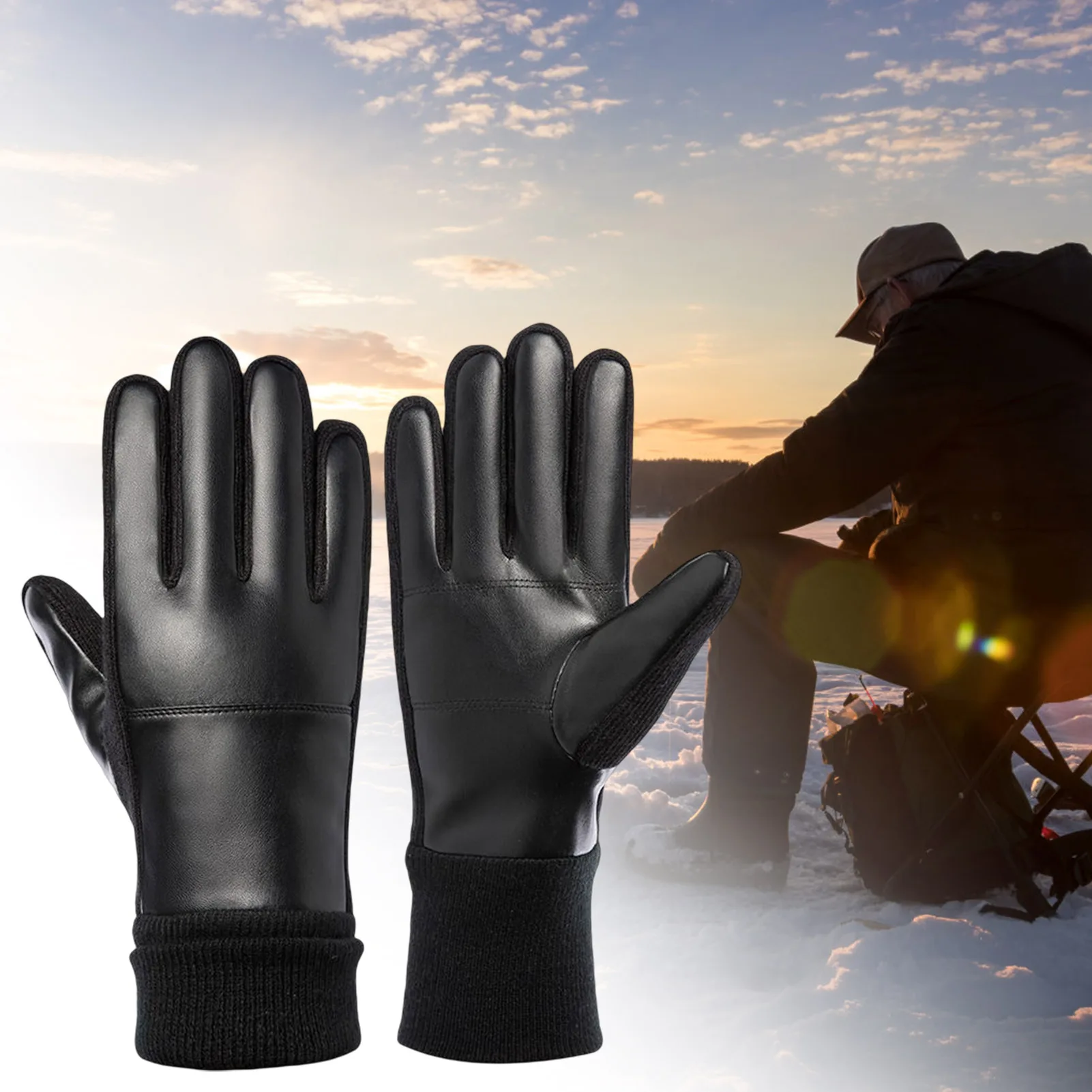 Winter Leather Motocycle Gloves Touchscreen Texting Compatible for Cold Weather Outdoor Skiing and Cycling