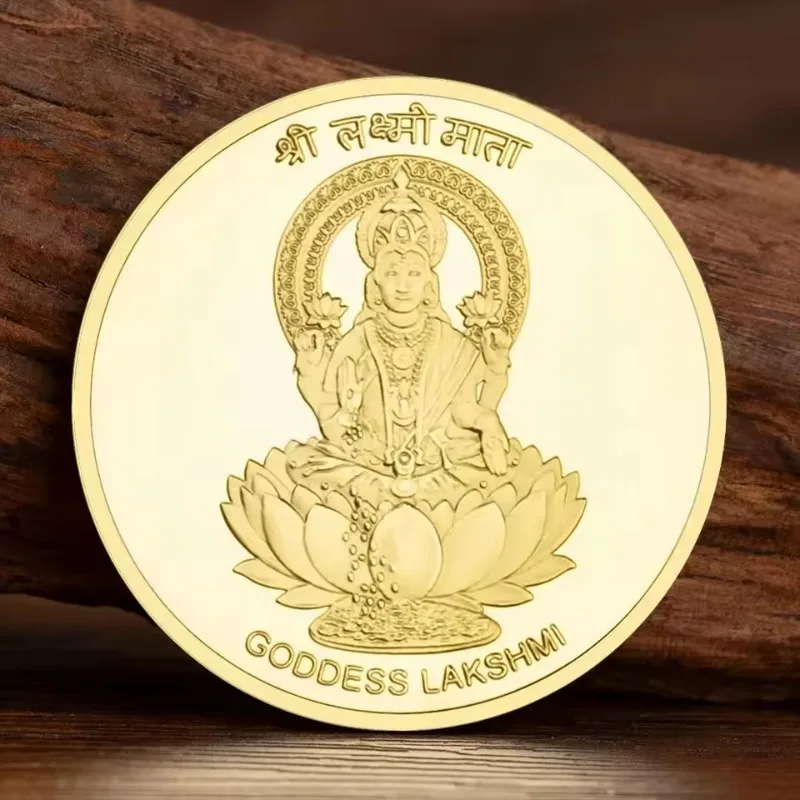 Indian Diwali Goddess Lakshmi Commemorative Coin Chinese Bagua Taiji Gold Plated Collectible Coins Creative Gifts