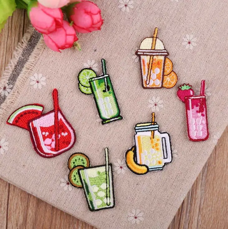 New arrival 10 pcs mini size Juice Drinks Embroidered patches iron on Jeans coat tshirt bag shoe hat Motif emblem accessory diy