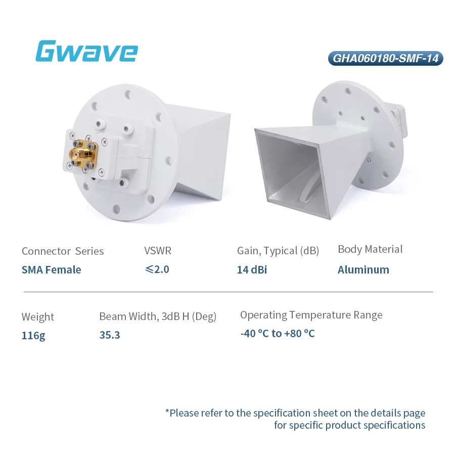 SMA Female Input 14dBi Gain Waveguide Standard Horn Antenna 6 GHz to 18 GHz RF Antenna