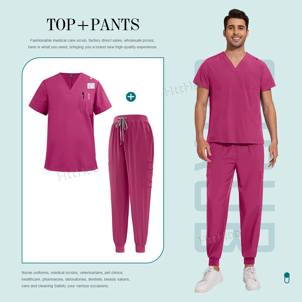 Peelings-Set für Herren, medizinische Uniformen, Stretch-Peeling-Oberteile mit Taschenhose, Krankenschwester-Uniform, Arzt-Operation, Overalls, Schönheitssalon, Arbeitskleidung – Detail 15