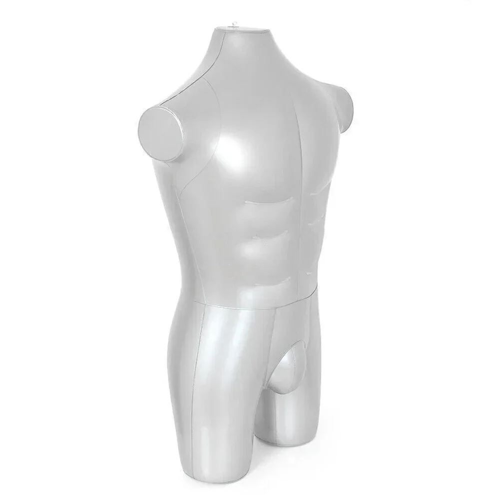 Men\'s Full Body Inflatable Mannequin Silver Whole Body Inflatable Mannequin Dummy Torso Model Fashion RetailDisplay 84cm Height