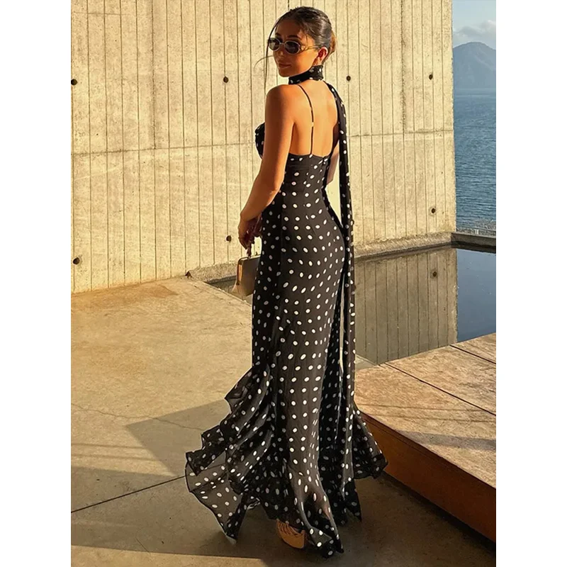 Bonny retro vestido longo com fita feminina sexy baixo corte sem mangas plissado magro vestidos de noite feminino primavera chique festa de rua