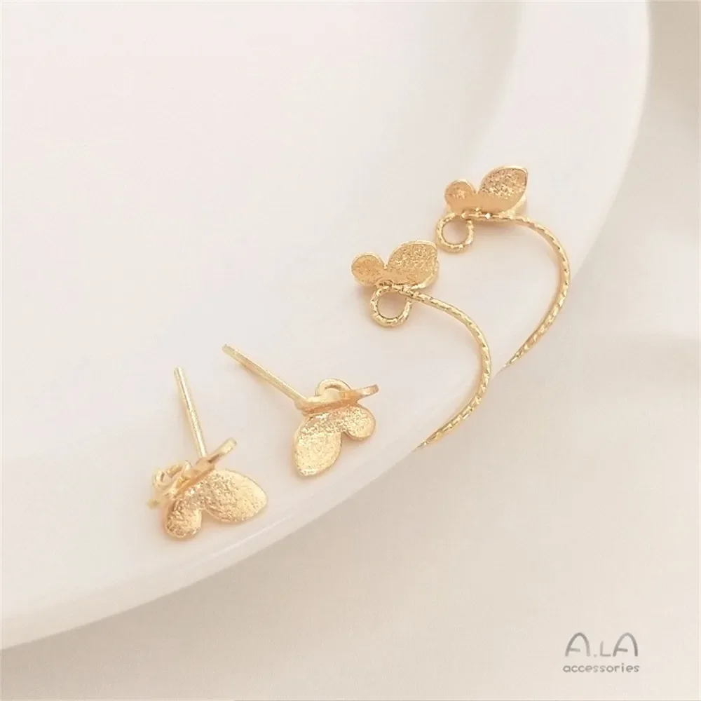 925 Silver Needle 14K Gold Wrapped Sand Sparkling Butterfly Earrings Flower Ear Hooks Hanging Handmade DIY Ear Jewelry Materials