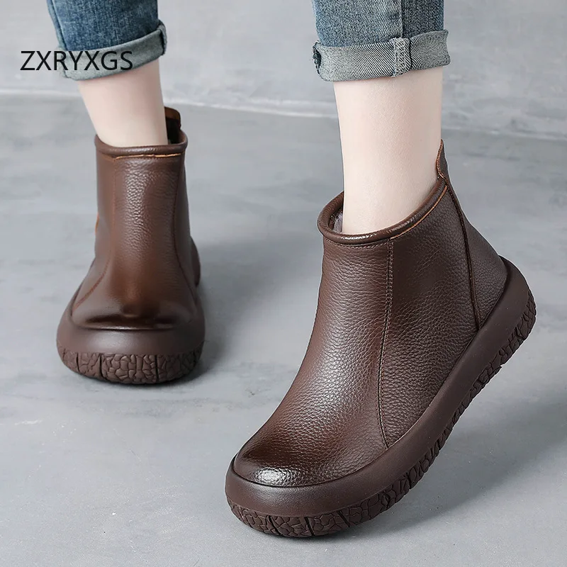 

ZXRYXGS Лидер продаж, ботинки из воловьей шерсти, теплые удобные зимние ботинки, 2025 г., зимняя обувь из натуральной кожи, женские ботинки на плоской подошве, хлопковая обувь