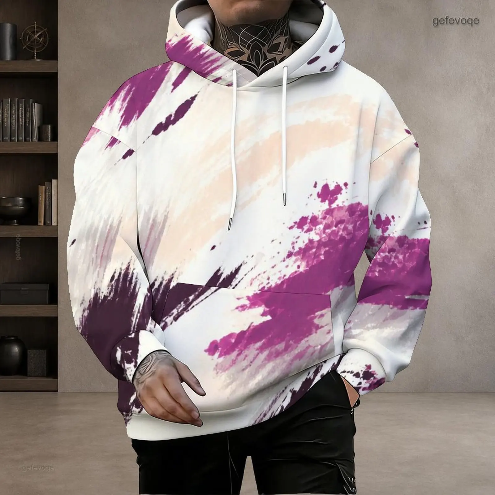 Men's Printed Abstract Blue Marble Swirl Rose Gold Vein Pullover Hoodie