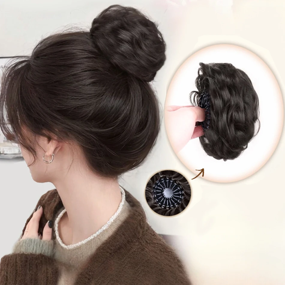 Synthetic Messy Hair Bun Chignon With Bird Nest Expanding Hair Clip Curly Fake Hair Ponytail Scrunchies Headwear For Women