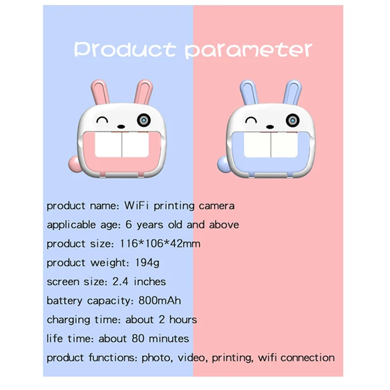 GOB-oInstantพิมพ์กล้องสําหรับเด็กเครื่องพิมพ์กระดาษความร้อนไร้สายWIFIเครื่องพิมพ์โทรศัพท์ 4K 1080P HD