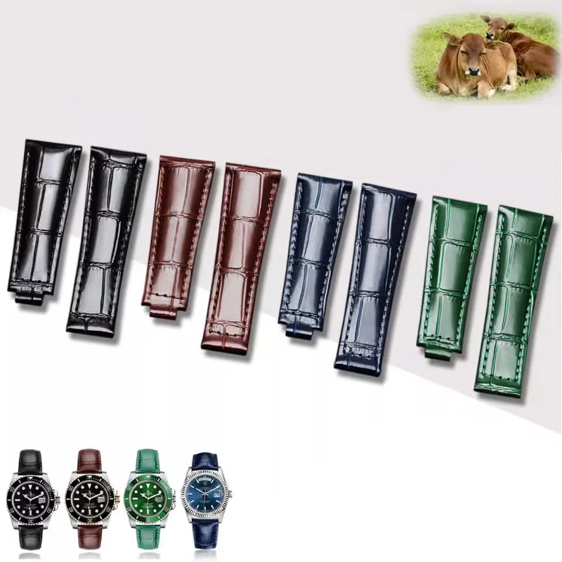 Genuine Leather Watch Strap Men for Rolex Daytona Submariner Black Green Water Ghost 20mm Watch Accessories Ladies watchband