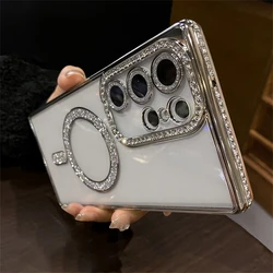 Luxury Plating Diamonds Magnetic Case For Samsung S26 S24 Ultra S23 S22 Clear Wireless Charging Shockproof Lens Protection Cover