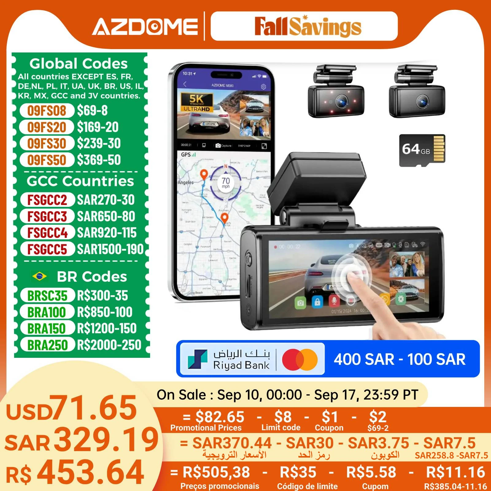 AZDOME M580 Dash Cam 5k cámara delantera trasera para coche incorporado 5GHz WiFi GPS 4 "pantalla táctil 24H Monitor de estacionamiento visión nocturna caja negra