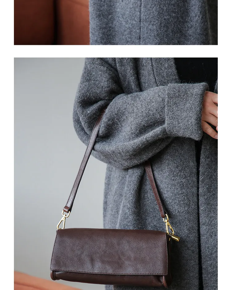 Einfache, lässige Damen-Umhängetasche aus pflanzlich gegerbtem Rindsleder, luxuriöse, weiche Echtleder-Handtasche für den Wochenend-Shopping-Besuch. – Detail 7