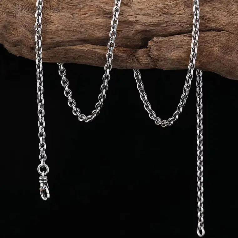 

S925 Европейское и американское красивое ожерелье в стиле панк Индивидуальная простая тайская серебряная цепочка Мужское и женское ожерелье с подвеской