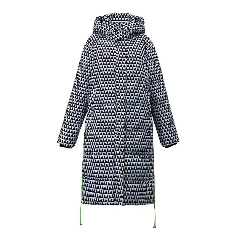 Dames Winter Contrasterende Kleuren Capuchon Mode Casual Dons Katoenen Dikke Jas Warme Parka \'S Winddichte Dames Lange Overjas