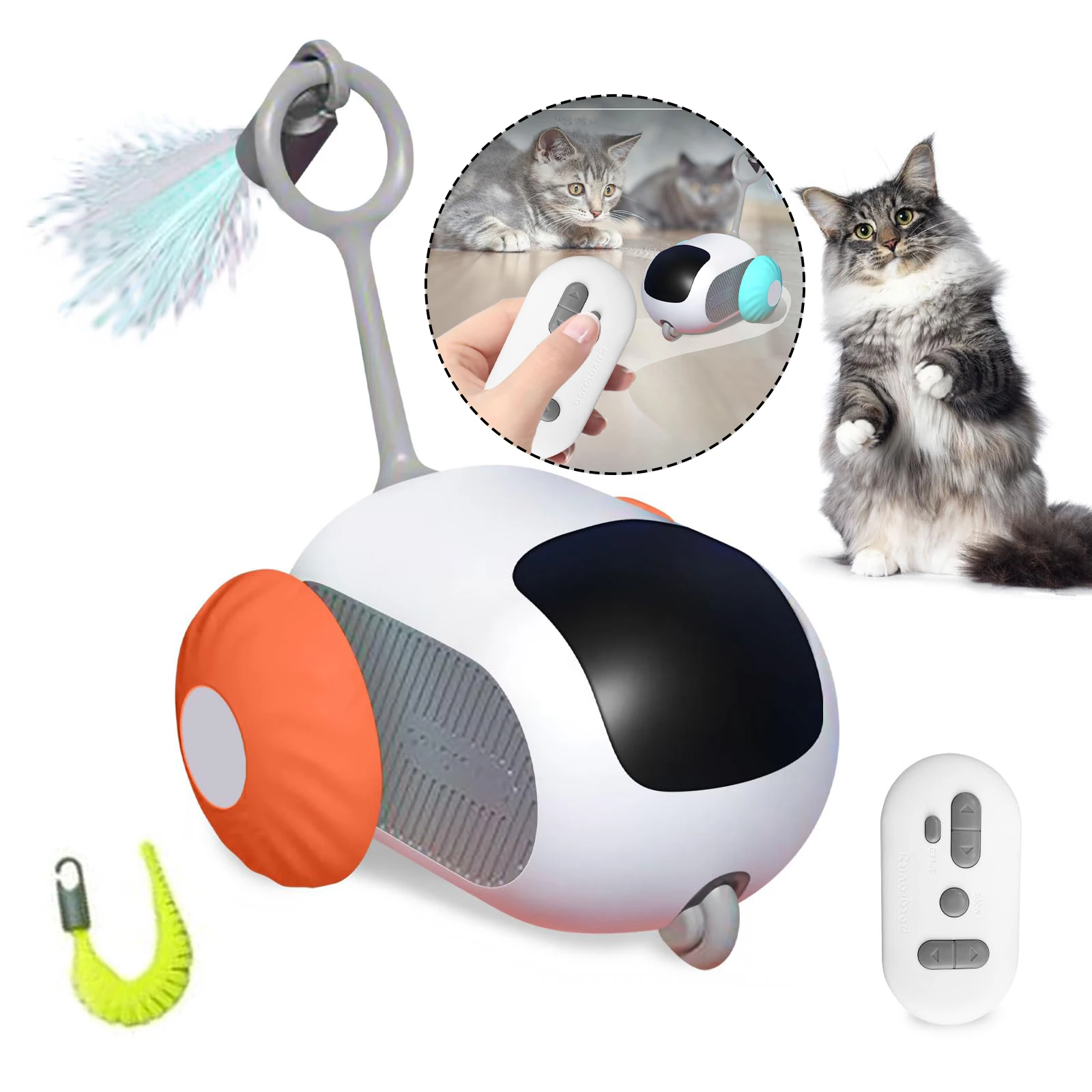 Turbo Tail Cat Toy Two Modes Interactive Electronic Smart Cat Toy Remote Control Rechargeable Automatic Moving Cat Exercise