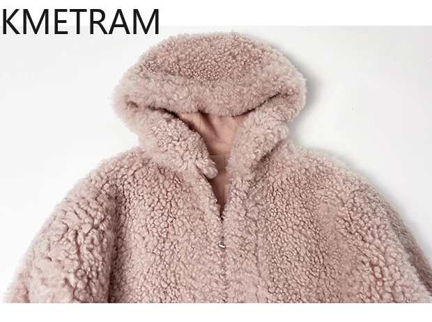 Jaket Bulu Berwajah Ganda Kulit Domba Wol Alami Mantel Bulu Asli Longgar Mode Wanita dengan Tudung Pakaian Wanita Musim Dingin 2025 Abrigos