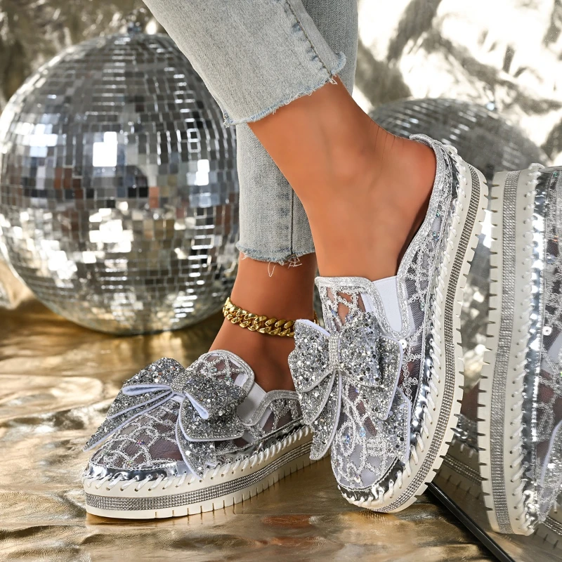 Thick-soled, Fringed, Sequined Waterproof Platform Fashionable and Versatile Comfortable, Anti-slip, Breathable Women's Slippers