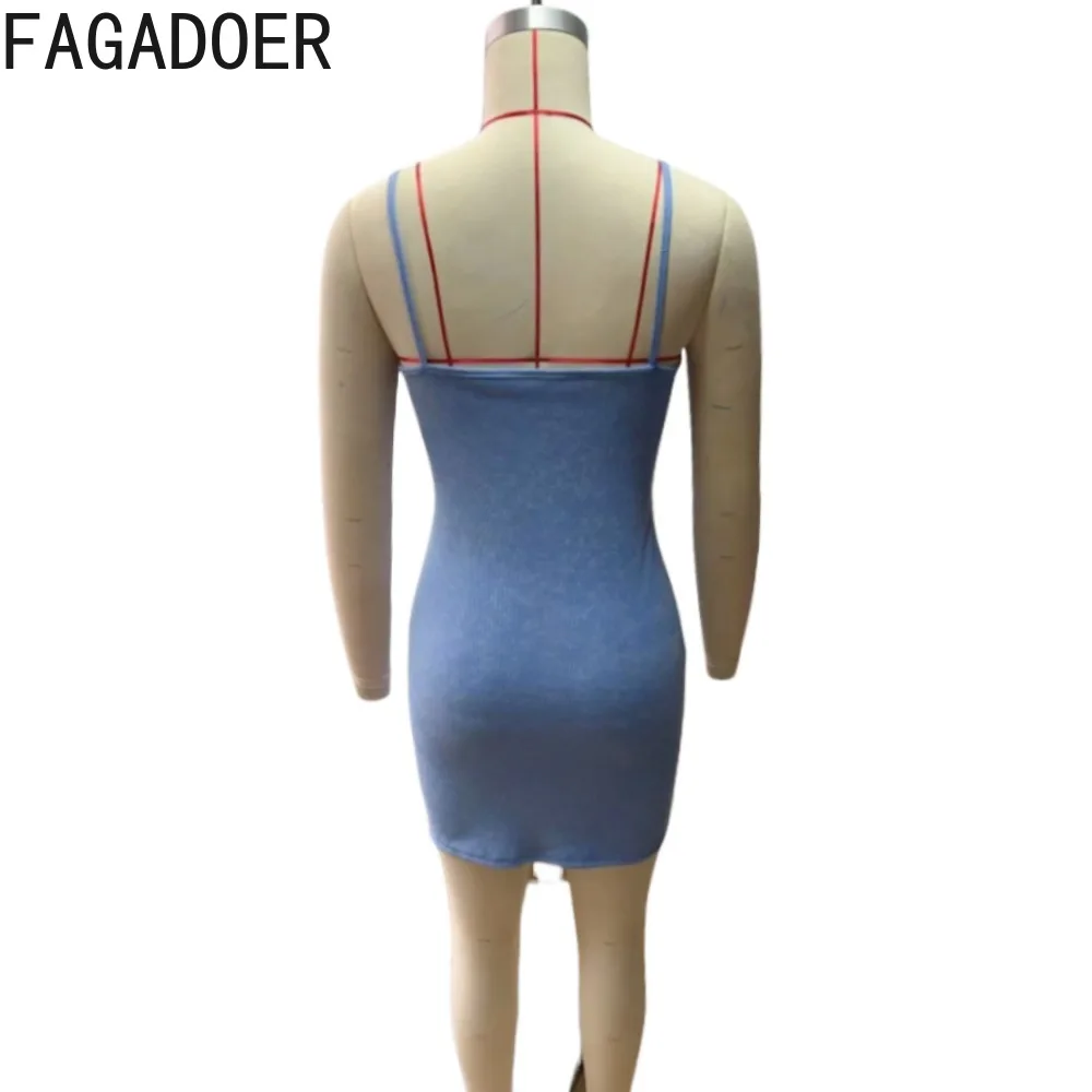 FAGADOER Sexy Ribber Hollow Out Bodycon Suspenders Mini Dress Women Thin Strap Backless V Neck Slim Vestidos Fashion Streetwear