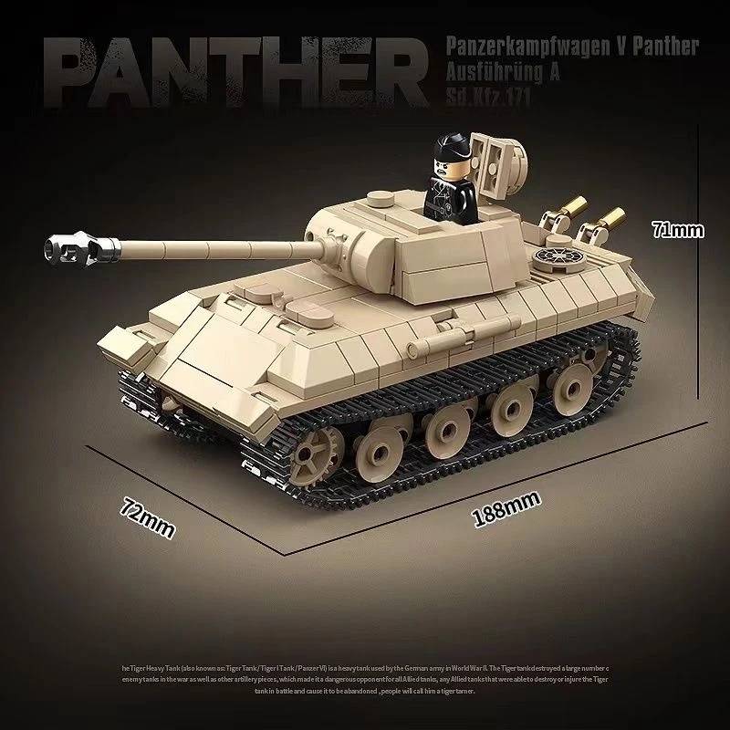 WW2 Military Panzer Panther Medium Tank Panzerkampfwagen V Panther Building Blocks World War II Figures Bricks Model Toys Gift