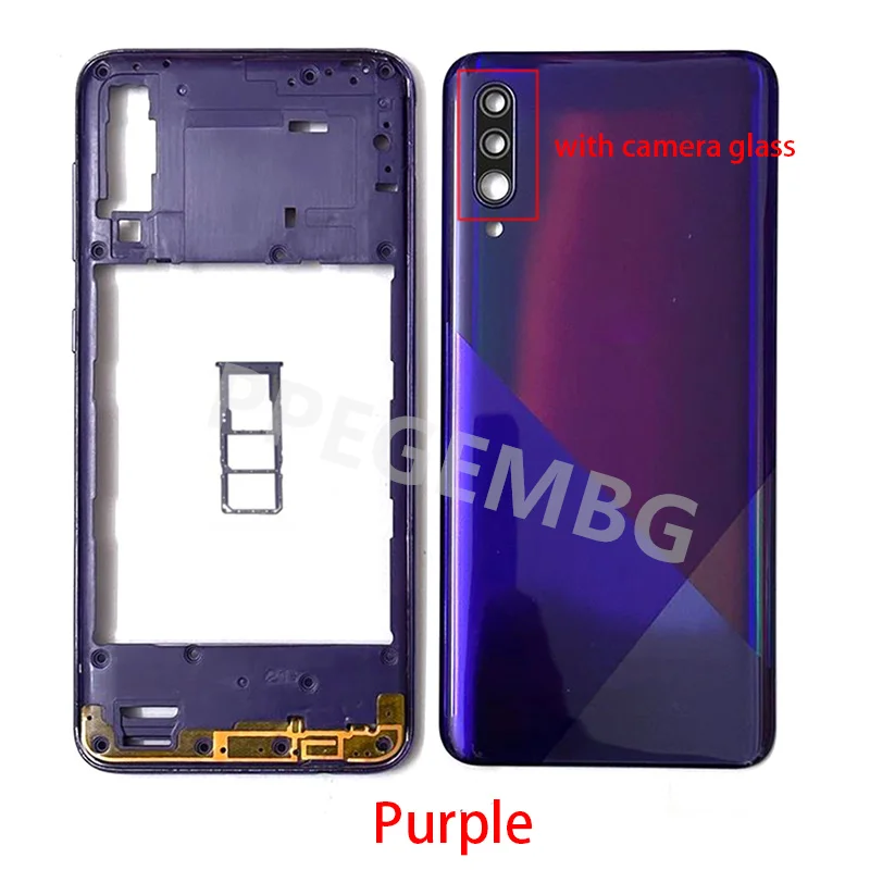 NEW For Samsung Galaxy A30s A307 Housing Middle Frame Chassis battery cover shell Lid Case Rear Back Panel camera Glass Sim slot