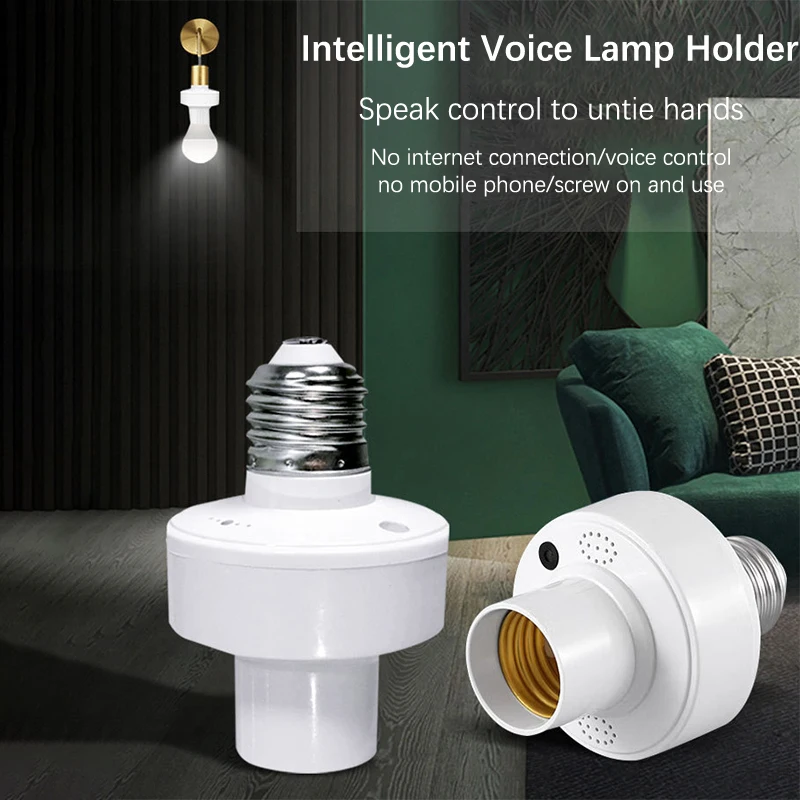 1Pc Offline Intelligent Voice Lamp Head Socket Adapter LED Lamp Holder Universal E27 Voice Control Work Home Night Light Head