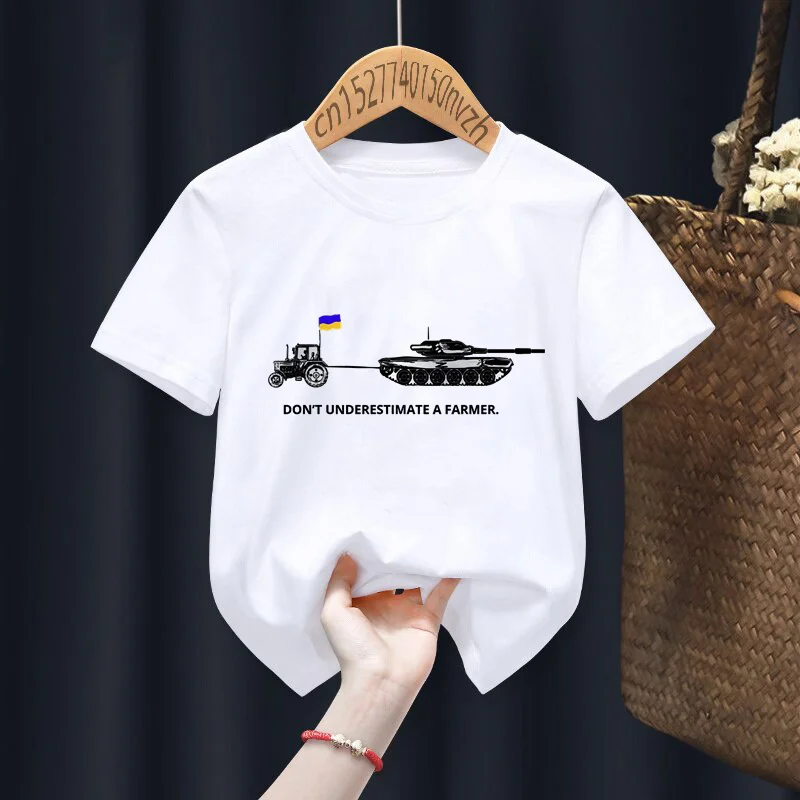 Ukrainian Farmer Steals Tank Print Red Kid T-shirts Children Baby Black Harajuku Kawaii Clothes Boy Girl Tops Gift Present