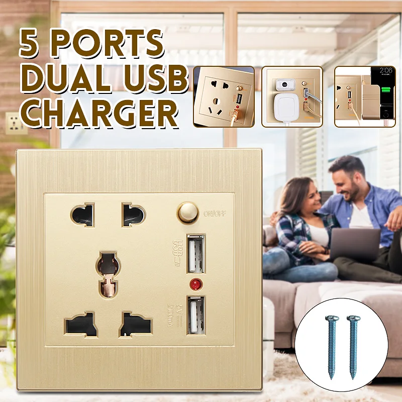 Socket Wall Electrical Outlet Panel USB Wall Socket USB Socket US/UK/EU Plug