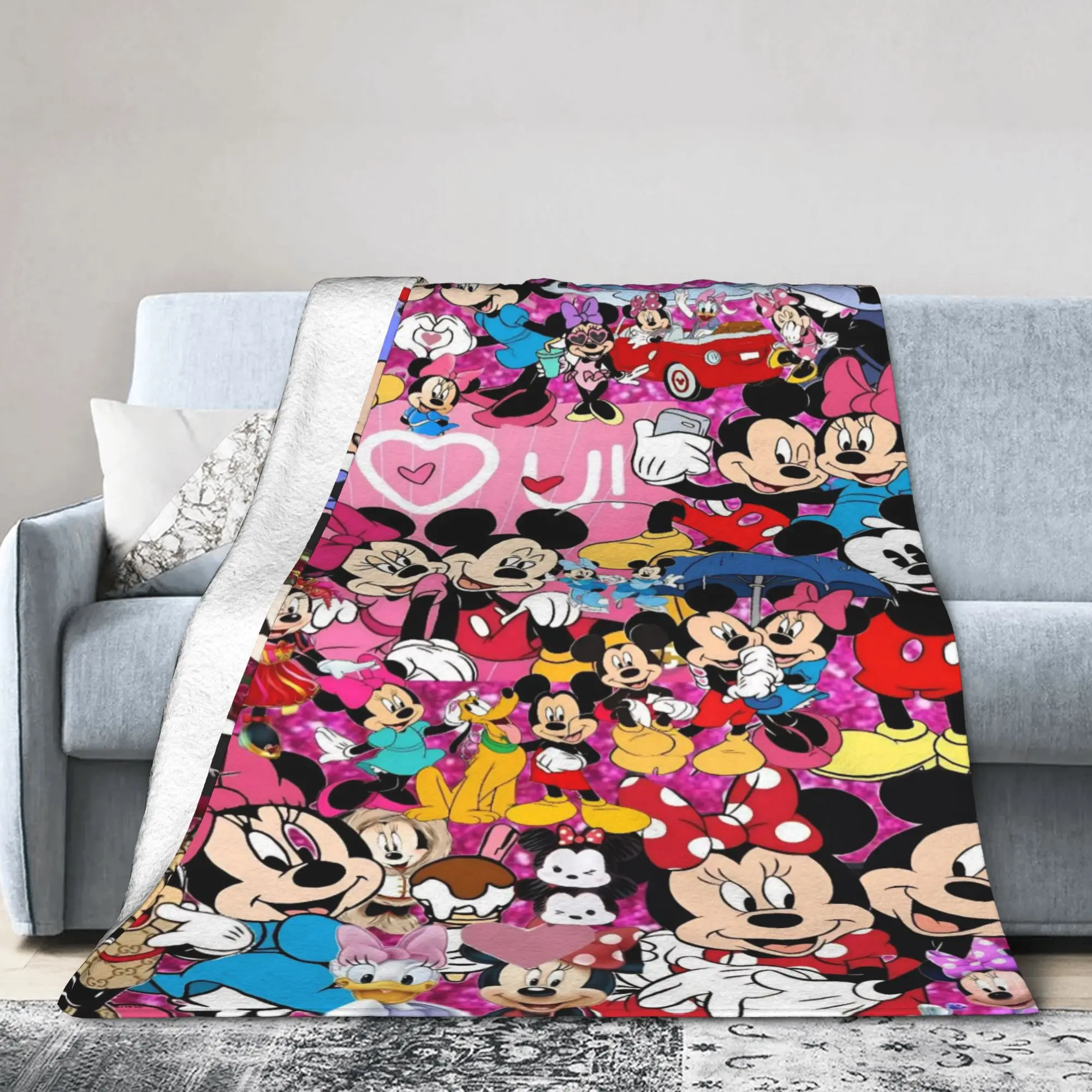 ميكي وميني الكرتون الماوس شخصية بطانية مضحك أفخم رمي بطانية لغرفة النوم ديكور الفانيلا المفرش غطاء السرير #2