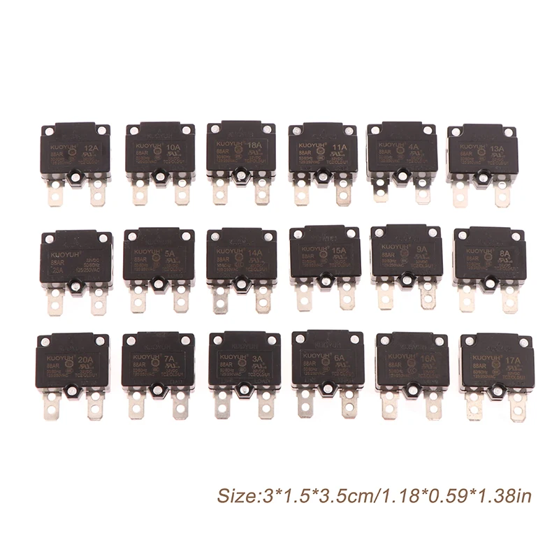 1Pc 88AR 3A 4A 5A 6A 7A 8A 9A 10A 12A 14A 17A 18A 20A 25A Automatic Reset Circuit Breaker Overload Switch Over Current Protector