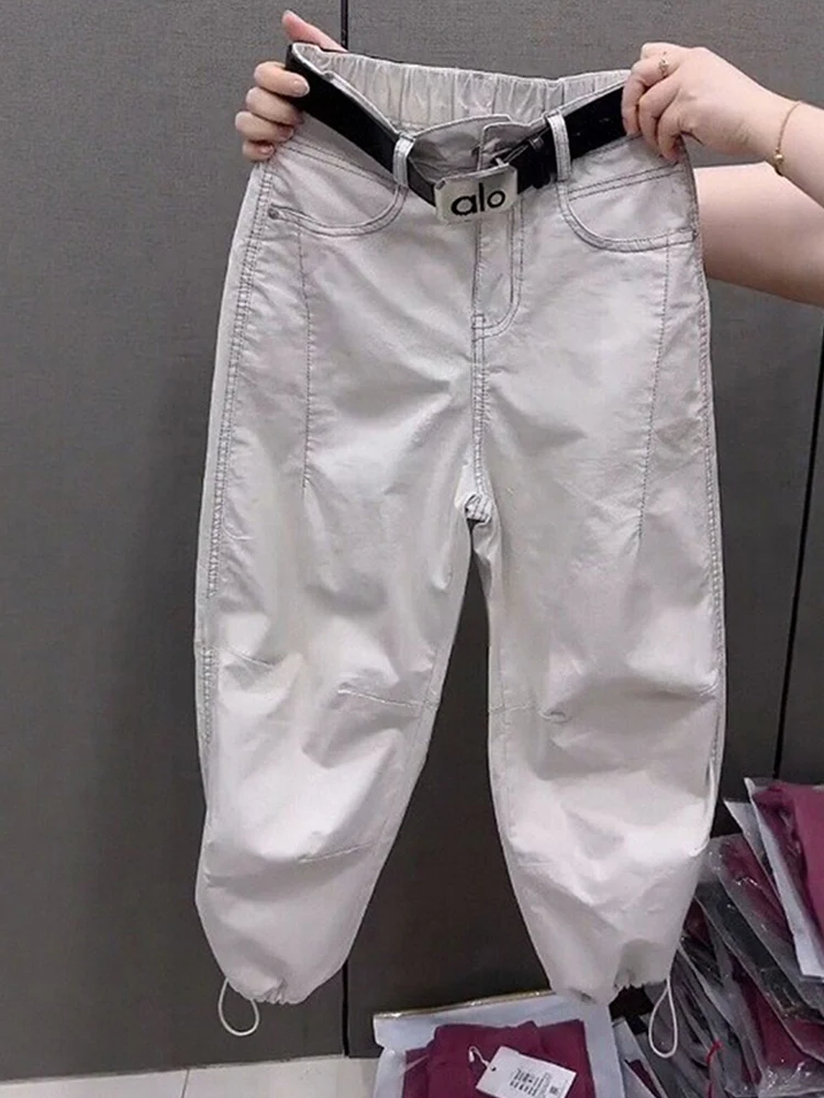 Denim cotton white curved knife pants women's 2025 new thin summer work pants fashionable versatile loose Haren pants