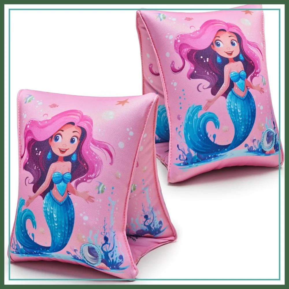 

2 Pack Inflatable Arm Floaties, Soft Fabric-Covered Swim Bands for Toddlers 3-12 Years, Pink