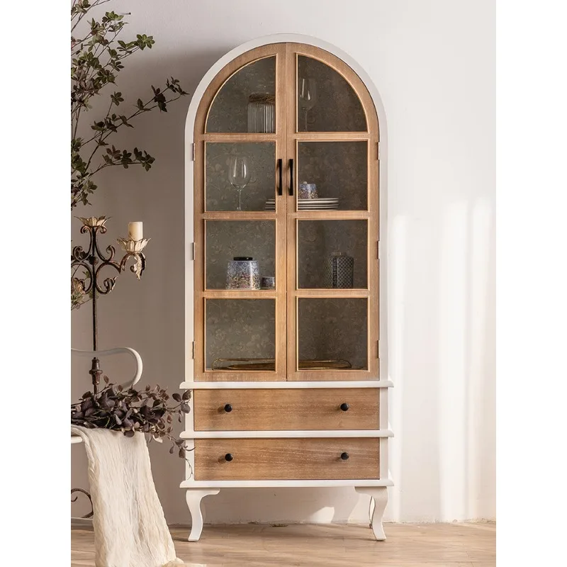 

American retro solid wood bookcase bookshelf old living room wall floor sofa side cabinet