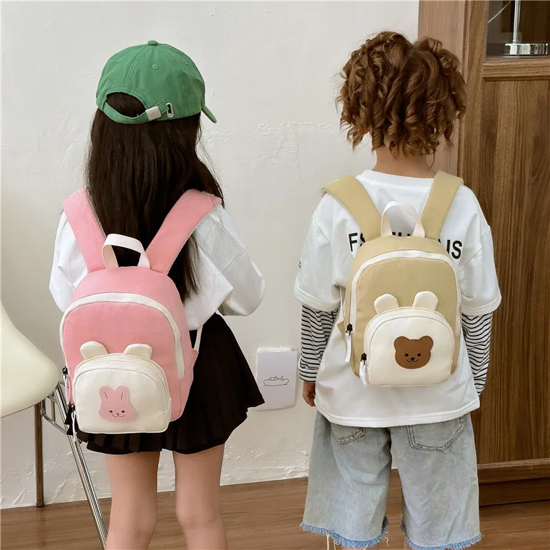 

2026 Cartoon Baby Backpack School Bags for Girls Boys Korean Kids Bag Canvas Cute Bear Bunny Kindergarten Children Backpacks
