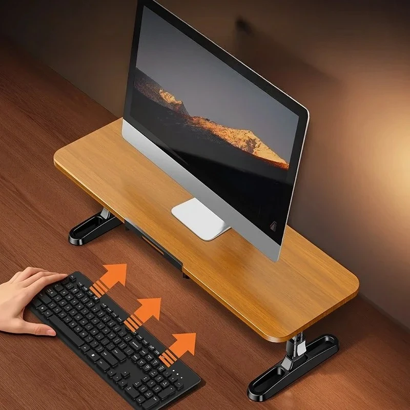 Wooden Computer Monitor Stand Riser with Stand for Phone Tablet Monitor Holder Height Adjustable Desk Keyboard Storage