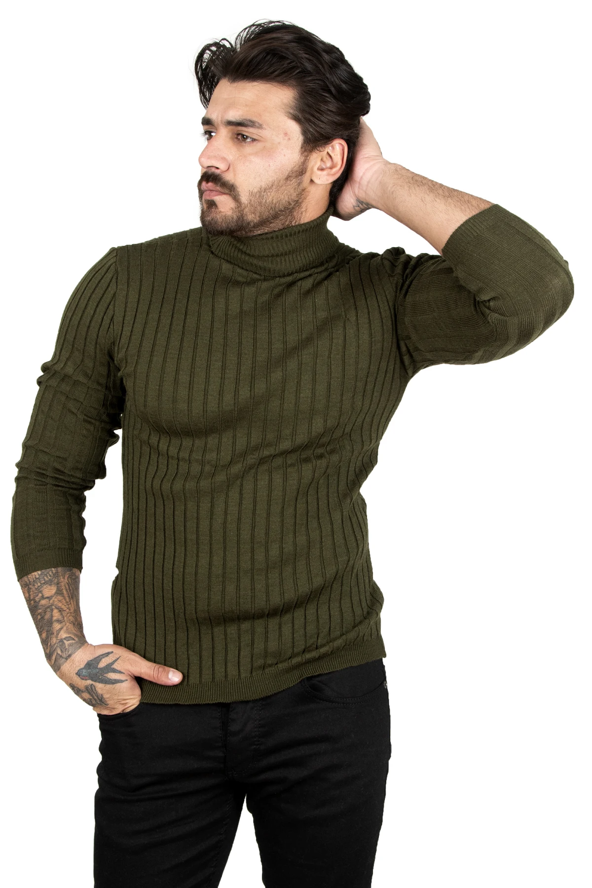 Maglione lavorato a maglia a righe dolcevita DeepSEA 2100014