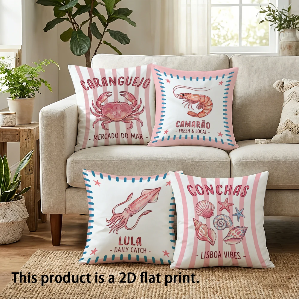 1pc  Nautical Seafood Themed Throw Pillow Covers, Coastal Ocean Fresh Catch Cushion Cases for Home Living Room Bedroom