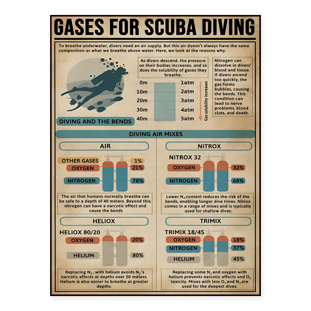 Affiche de connaissances sur la plongée sous-marine, Affiche de plongée sous-marine, Affiche de plongée sous-marine vintage, Affiche de connaissances sur la plongée sous-marine, Art mural