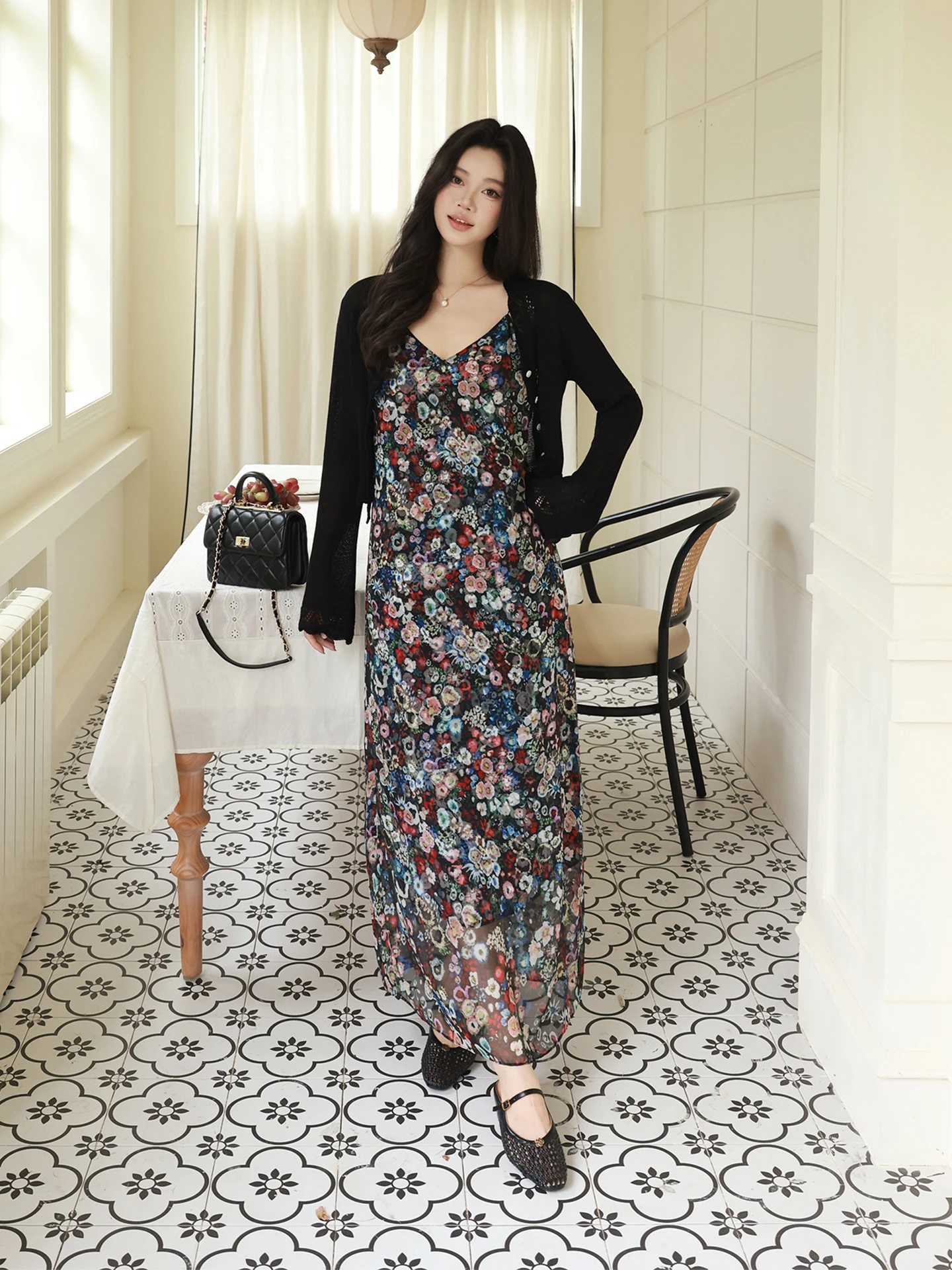 

ME Pure Silk Floral Print Maxi Dress Casual High Waist A-Line Gown Spring Summer New Collection Women's Fashion