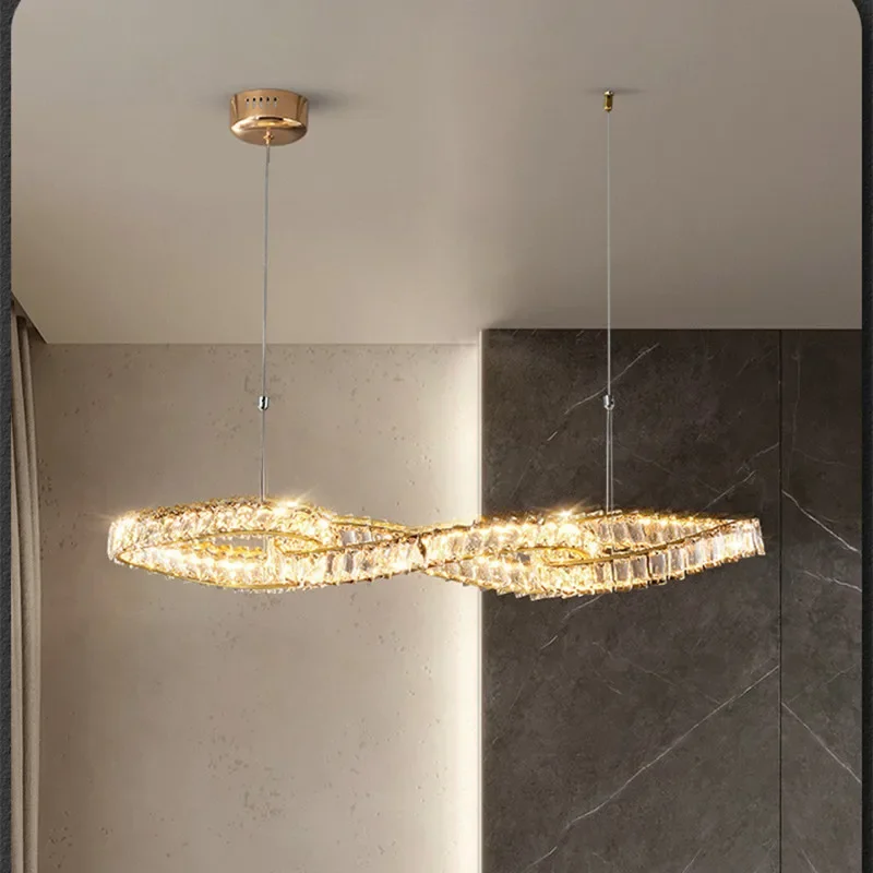 Dining Room Luxury K9 Crystal Lustre Dimmable Pendant Lights Plated Gold Metal Irregular Hanging Lamp Led Deco Suspend Light