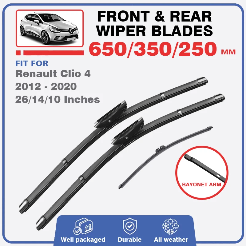 

For Renault Clio 4 IV 2012 - 2020 Front Rear Windshield Wiper Blades Hatchback Estate Brushes kits Windscreen Window Accessories