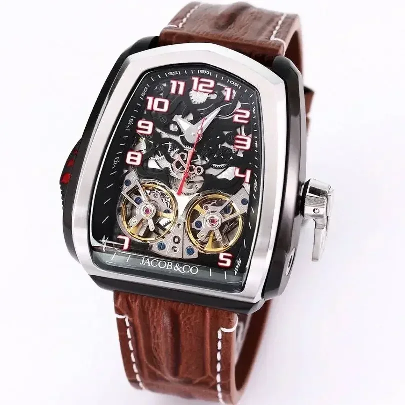 JACOB double cruiser jam tangan mekanis, 100M tahan air otomatis penuh Tourbillon