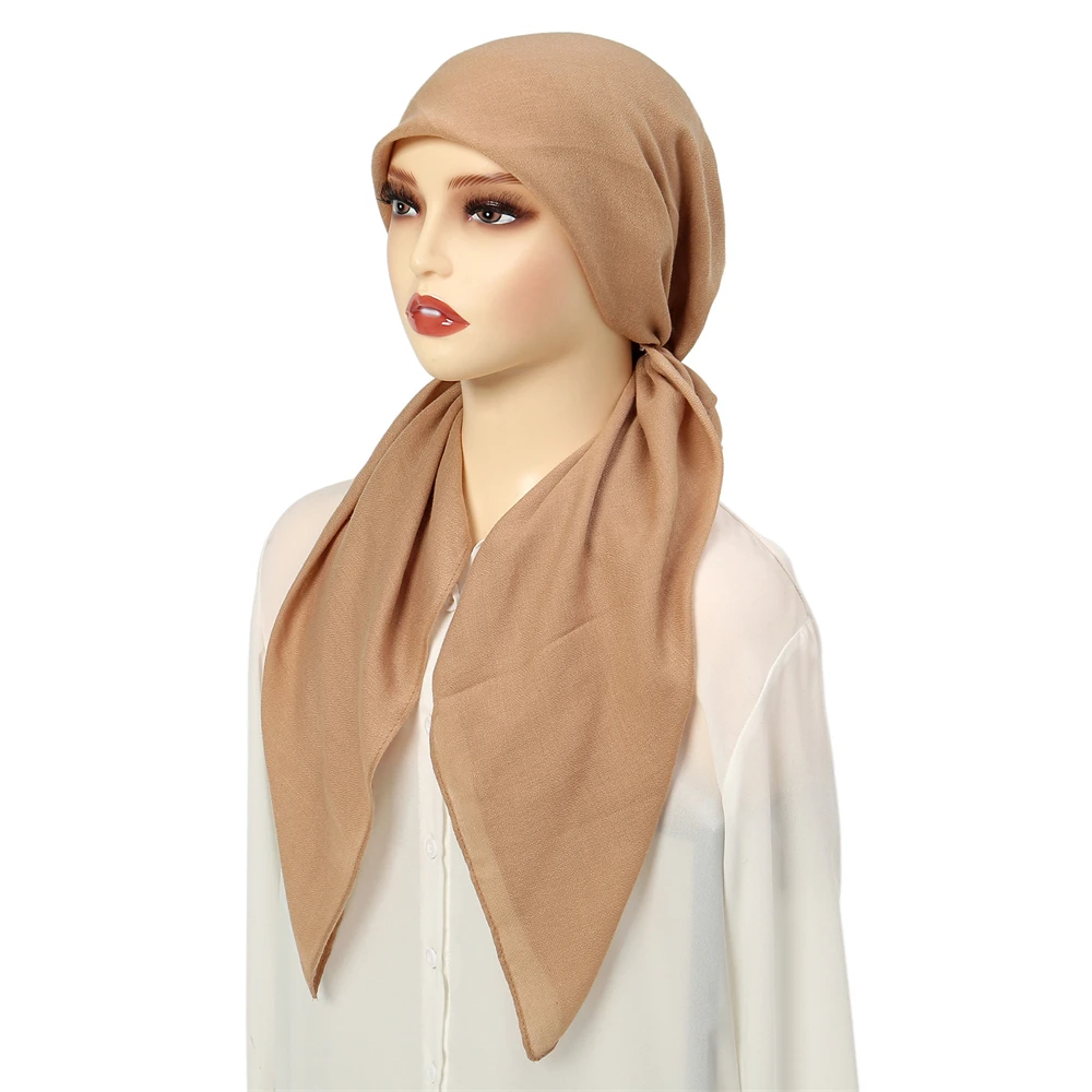 Muslim Hijab Turban Pre-Tied Hat Women Solid Color Long Tail Bonnet Chemo Cap Hair Loss Head Scarf Wrap Beanies Turbante Mujer