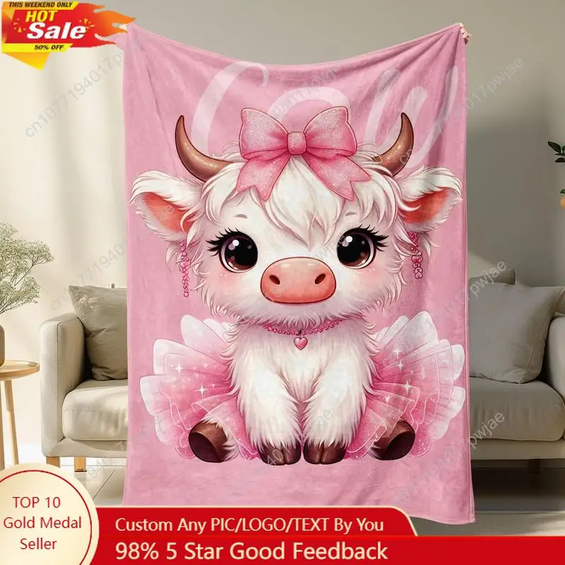 

Room Decor Cute Cartoon Cow Print Blanket, 1/2Counts Soft Comfortable Warm Throw Blanket Comfy Bedding Napping Blanket for Home
