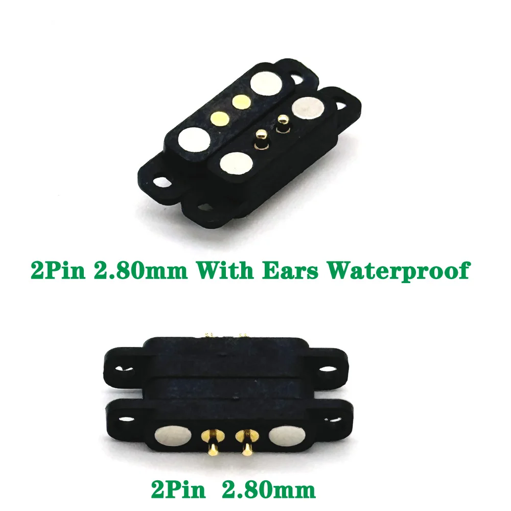 2Pin With Ears Waterproof Spacing 2.80mm Magnetic Pogo Pin Connector Pogopin Male Female Spring Loaded DC Power Socket