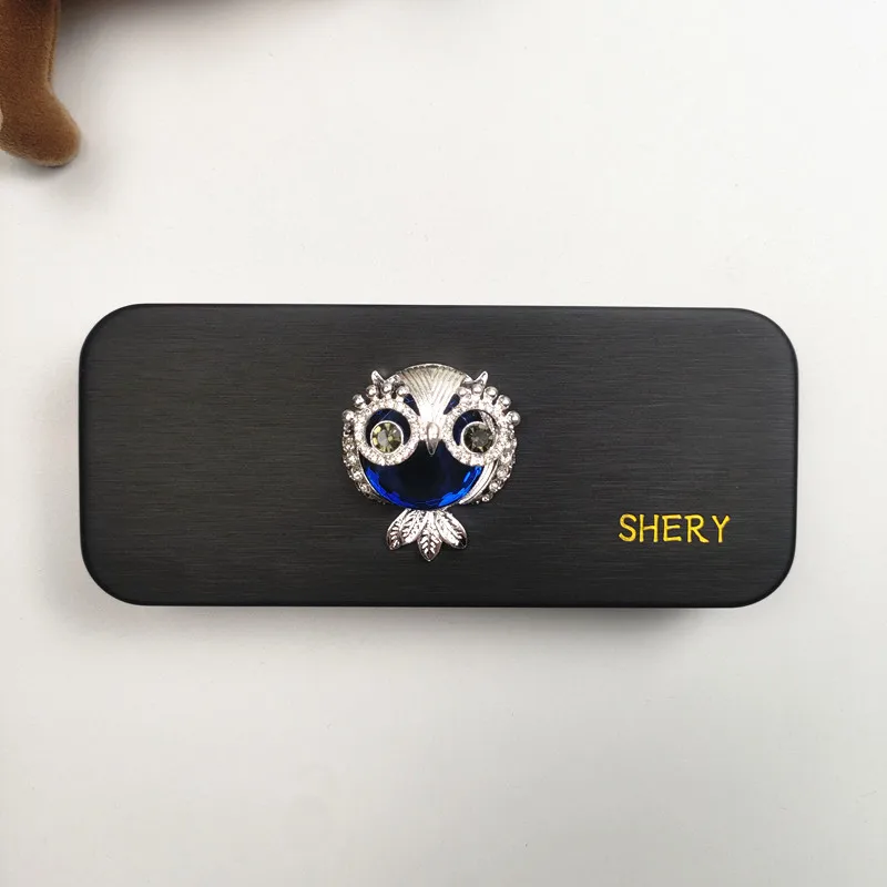 الماس البومة نمط المرأة المحمولة الصلب حافظة نظارات الصلب الجلود نظارات القراءة صندوق حامل مشهد B2